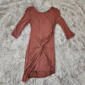 36.5‎ Twist Front Layered Bodycon Mini Dress Brown Size Medium